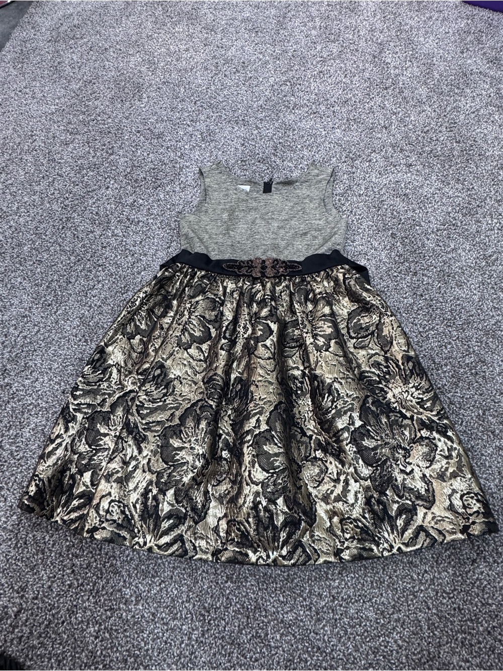 Bonnie Jean Gold and Black Floral Metallic Party Dress